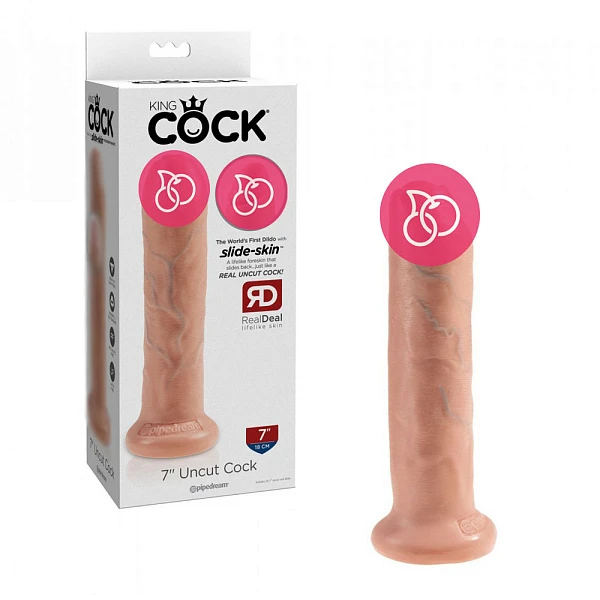 Реалистичный фаллоимитатор с крайней плотью «King Cock 7 Uncut Cock», телесный