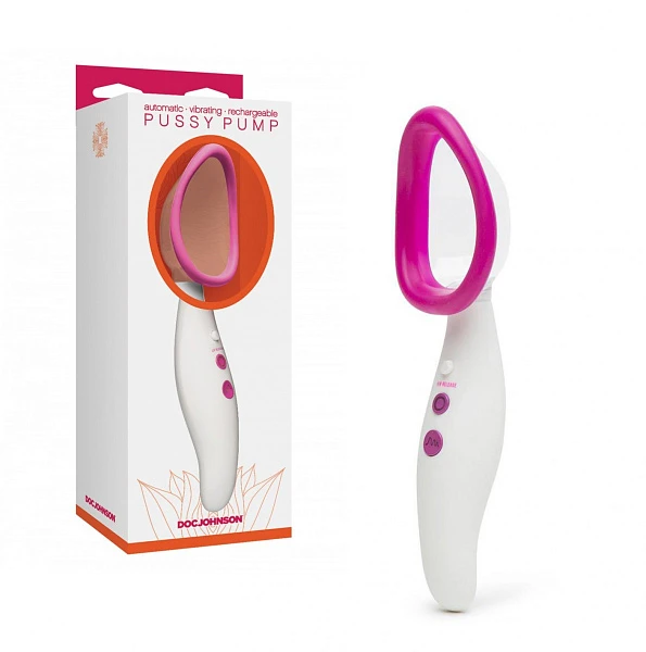 Автоматическая вагинальная помпа с вибрацией «Automatic Vibrating Pussy Pump», бело-розовая
