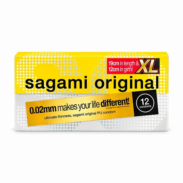 Полиуретановые презервативы «SAGAMI Original 0.02», размер XL, №12