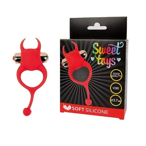 Эрекционное кольцо «Sweet Toys» с вибрацией, красное