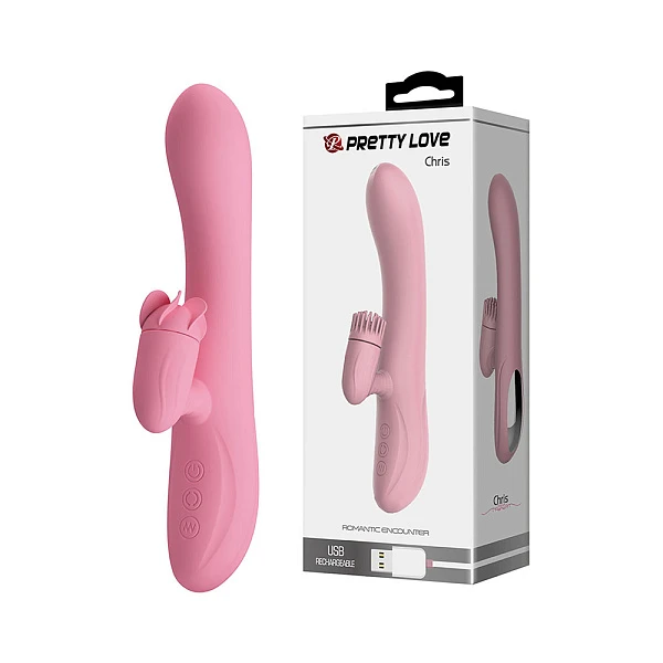 Вибратор-кролик «Gina с вращающимся язычком, розовый