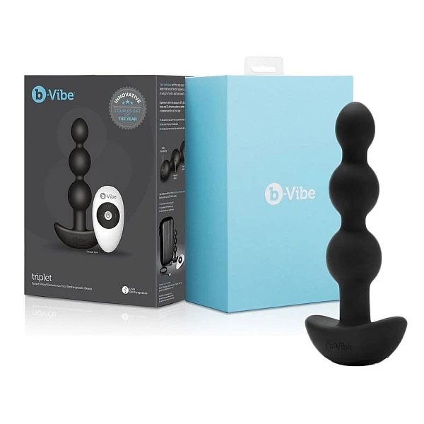 Анальные премиум-бусы «B-Vibe Triplet Anal Beads» с 2 моторами, черные
