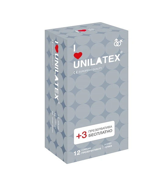 Презервативы UNILATEX Dotted с точками 12+3 шт.