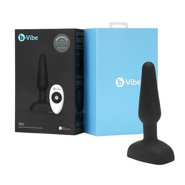 Премиальная анальная пробка с вибрацией и пультом «Trio Plug Black»