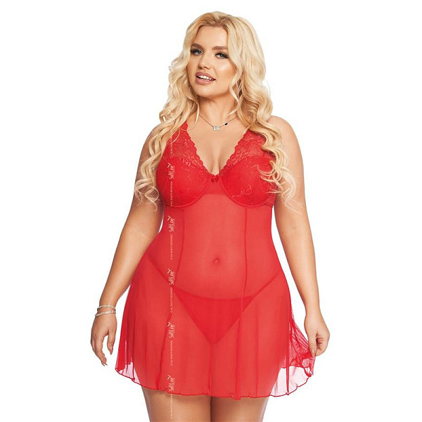 Ночная сорочка и cтринги «Berta», красные (XL)