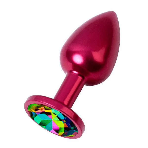 Бордовая анальная пробка «Hot Sparks» с разноцветным кристаллом
