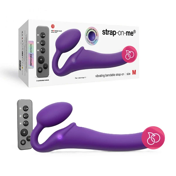 Безремневой стимулятор с вибрацией «STRAP-ON-ME», размер M, фиолетовый