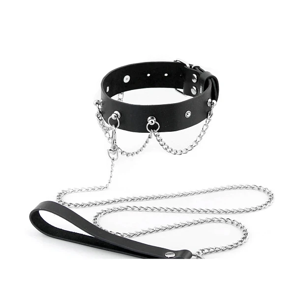 Ошейник с цепочками и стразами, черный