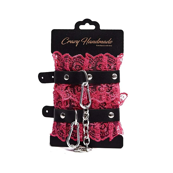 Наручники с кружевом цвета фуксия