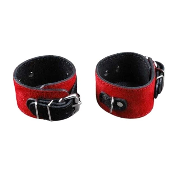 Наручники узкие прошитые «Beastly», красно-черные