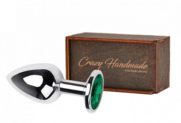 Анальная пробка «CRAZY HANDMADE» с зеленым стразом