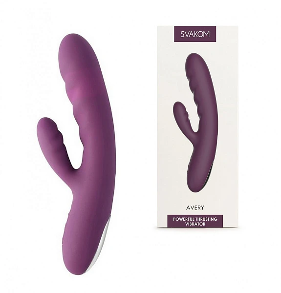 Вибратор-кролик «Avery» с возвратно-поступательными движениями, фиолетовый