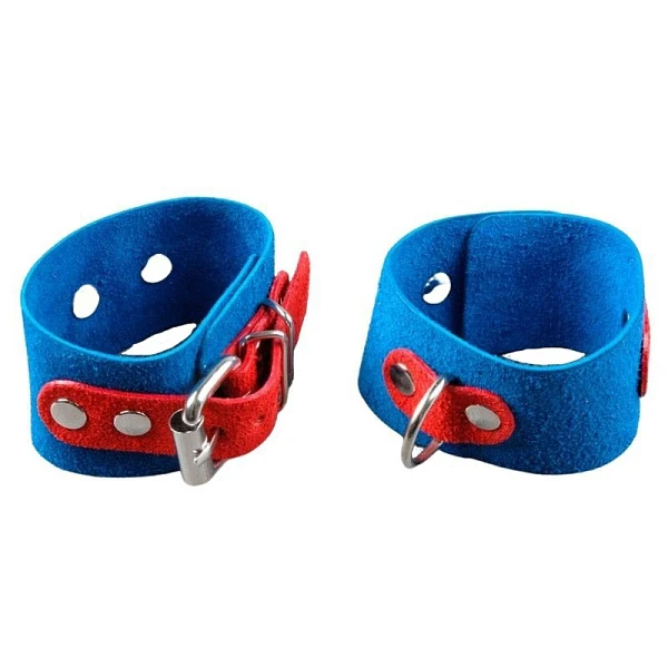 Наручники велюровые «Beastly», красно-голубые