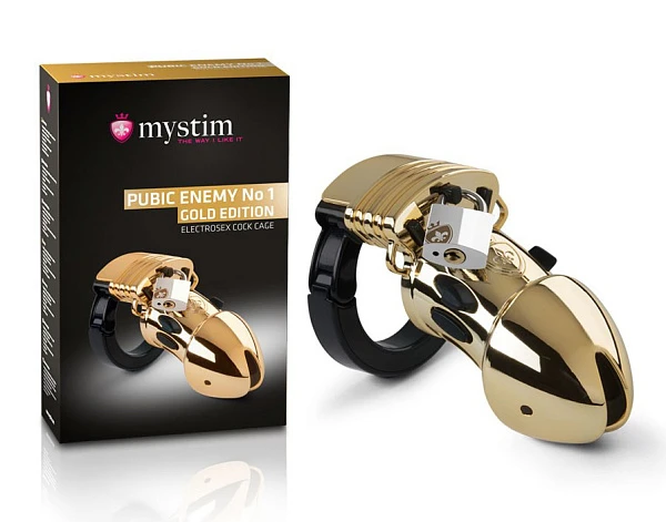 Пояс верности с электростимуляцией «Mystim Pubic Enemy №1 - Gold Edition»
