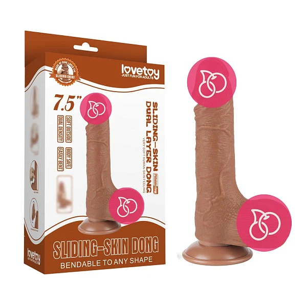 Реалистичный фаллоимитатор «Sling-skin Dong 7.5"» с подвижной кожей, коричневый