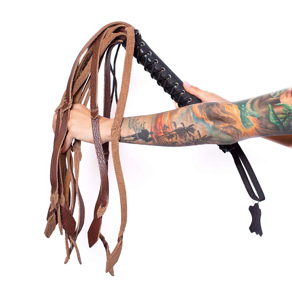 Плетёный флоггер «Scandal» из натуральной кожи, коричневый