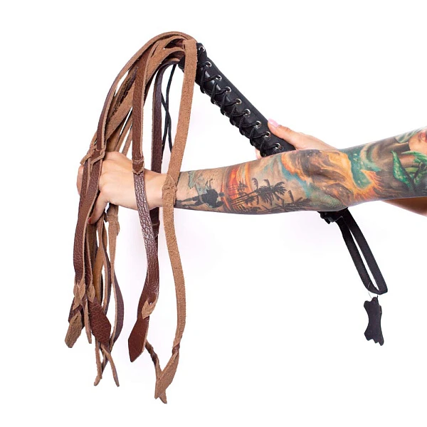 Плетёный флоггер «Scandal» из натуральной кожи, коричневый