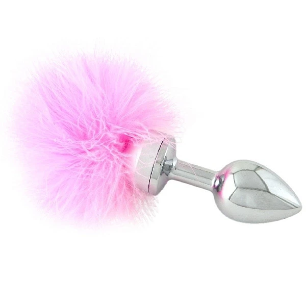 Анальная пробка с розовой опушкой