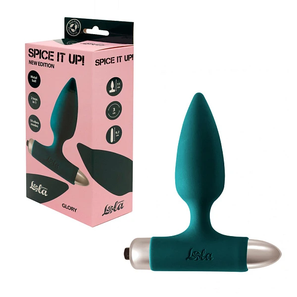 Анальная пробка с вибрацией «Spice it up Glory», темно-зеленая