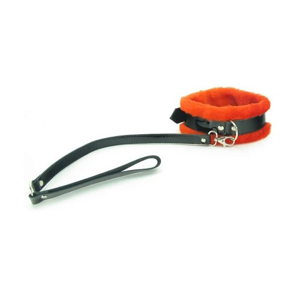 Ошейник с красным мехом и поводком «BDSM Light»