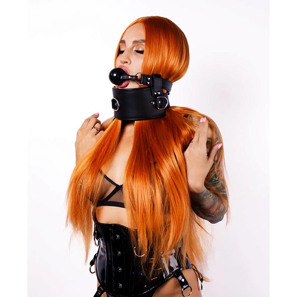 Ошейник с кляпом «Scandal» из натуральной кожи