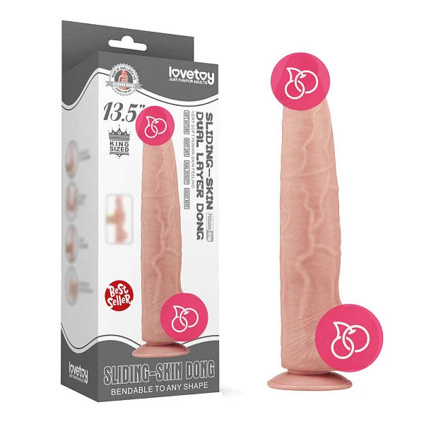 Фаллоимитатор-гигант «Sling-skin Dong 13.5"» с подвижной кожей, телесный