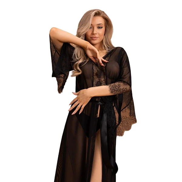 Длинный пеньюар «Muse» с кружевной отделкой (L/XL)