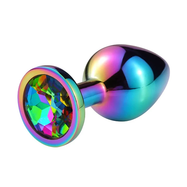 Разноцветная анальная пробка «Hot Sparks» с разноцветным кристаллом, размер M