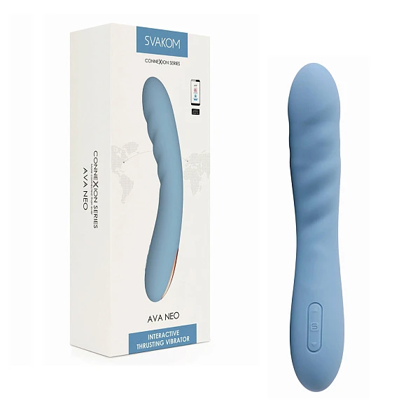Интерактивный вибратор «Ava Neo» с движением головки, голубой