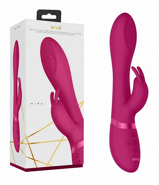 Вибратор-кролик «Mira» с функциями "ротация" и "мгновенный оргазм", розовый