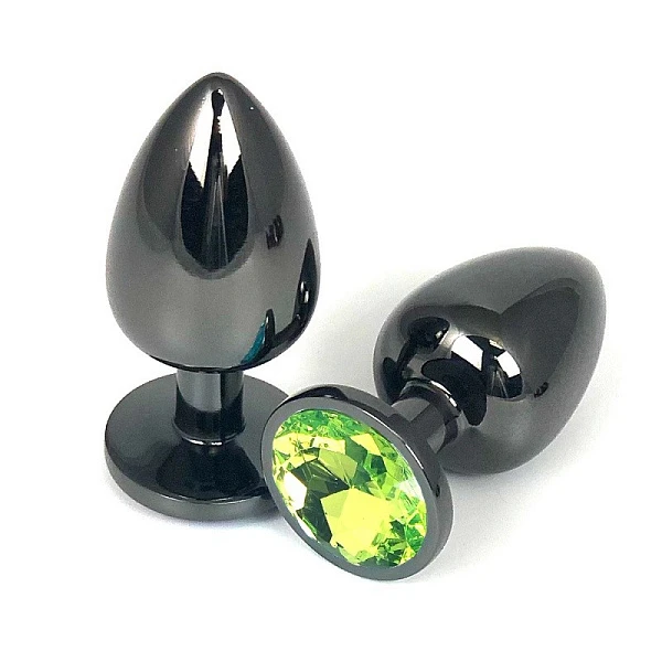 Темная анальная пробка «Hot Sparks» со светло-зеленым кристаллом, размер S