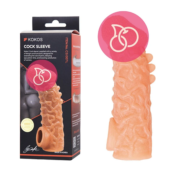 Насадка с имитацией пирсинга «Cock Sleeve» с отверстием для мошонки, размер L