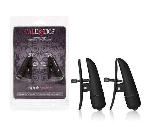 Зажимы-прищепки на соски с вибрацией «Nipple Play Nipplettes», черные