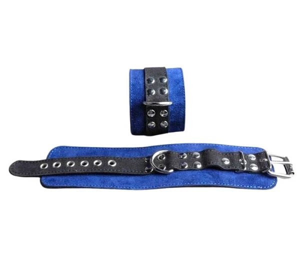 Наручники широкие прошитые «Beastly», черно-синие