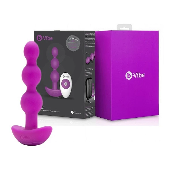 Анальные премиум-бусы «B-Vibe Triplet Anal Beads» с 2 моторами, фуксия