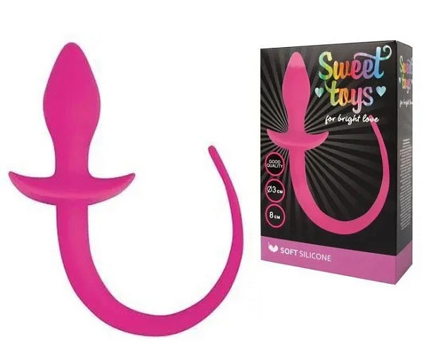 Анальная пробка с силиконовым хвостиком «Sweet Toys», ярко-розовая