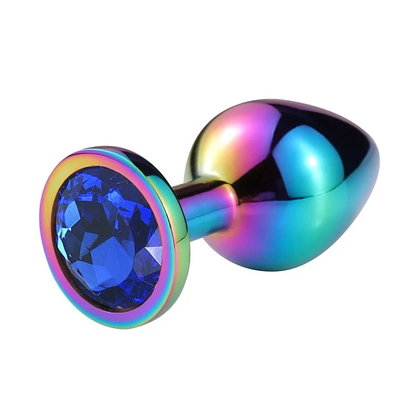 Разноцветная анальная пробка «Hot Sparks» с синим кристаллом, размер S
