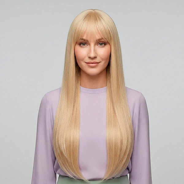 Парик женский блонд длинный с челкой