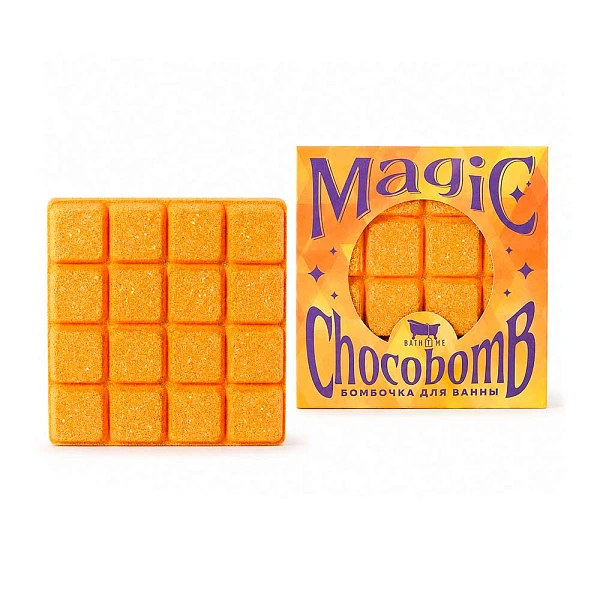 Бомбочка для ванны с блёстками Magic Choco «Оранжевый свет» в форме шоколадной плитки