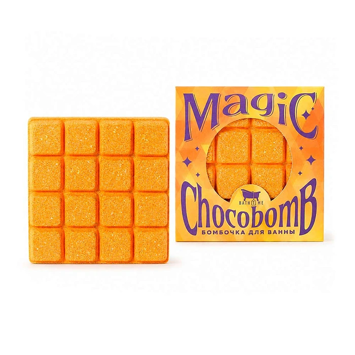 Бомбочка для ванны с блёстками Magic Choco «Оранжевый свет» в форме шоколадной плитки изображение №5