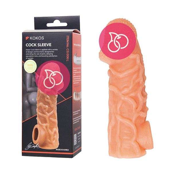 Насадка с выделенными венами «Cock Sleeve» с отверстием для мошонки, размер L