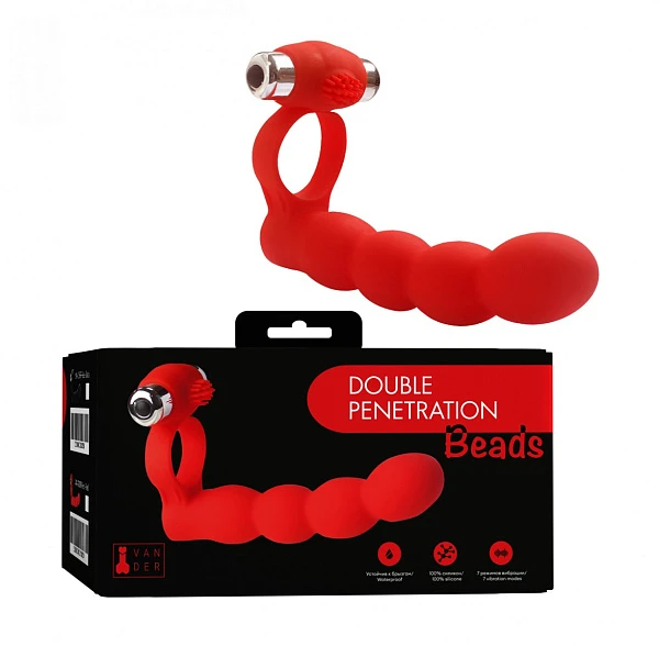 Вибронасадка «Double Penetration Beads», красная