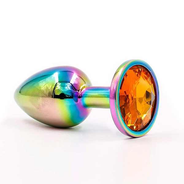Разноцветная анальная пробка «LaViba» с оранжевым кристаллом, размер S