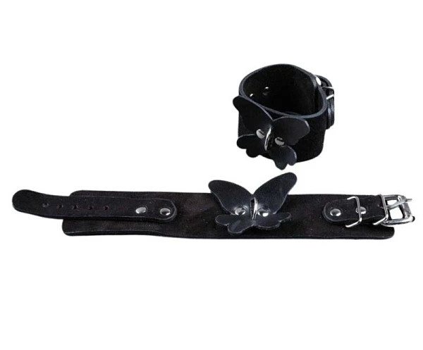 Наручники «Beastly» с бабочками, черные